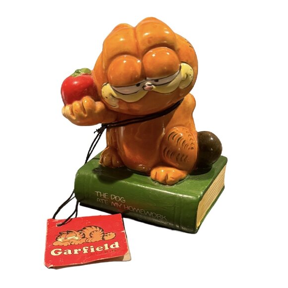 VTG 1981 Enesco Garfield Ceramic Figure “The Dog Ate My Homework” Figurine w Tag - Picture 1 of 11